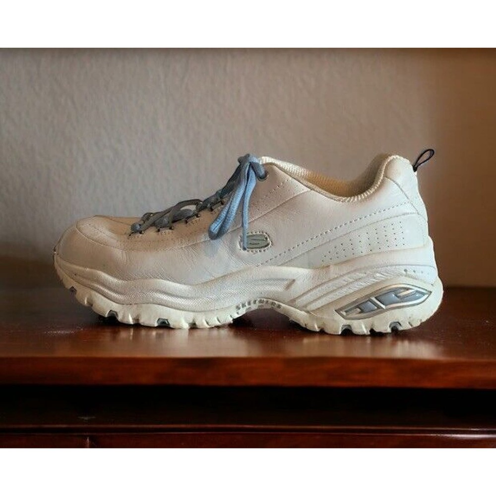 SKECHERS Premium Sport Womens Leather Sneakers WHITE / LIGHT BLUE Size 10